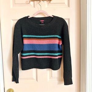 Grey striped rock and roll denim sweater